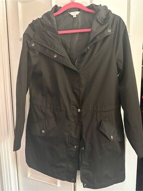Time and Tru Black Hooded Utility Jacket/raincoat